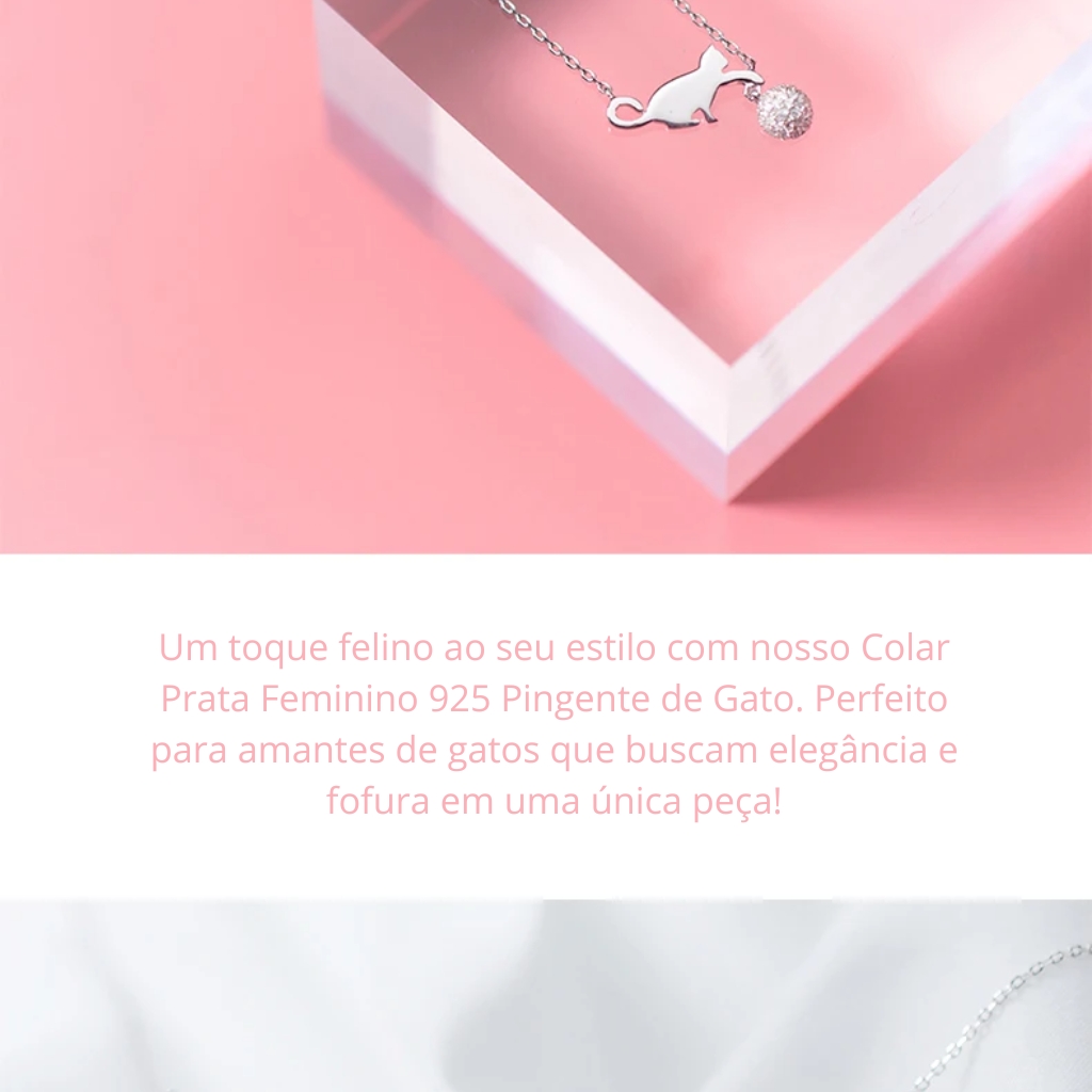 Colar Prata Feminino 925 Pingente de Gato